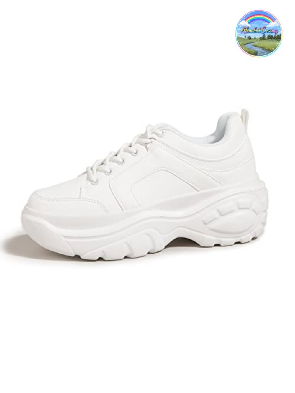 LUCKY STEP Women Chunky Platform Sneakers PU Lace-Up Casual Walking Shoes